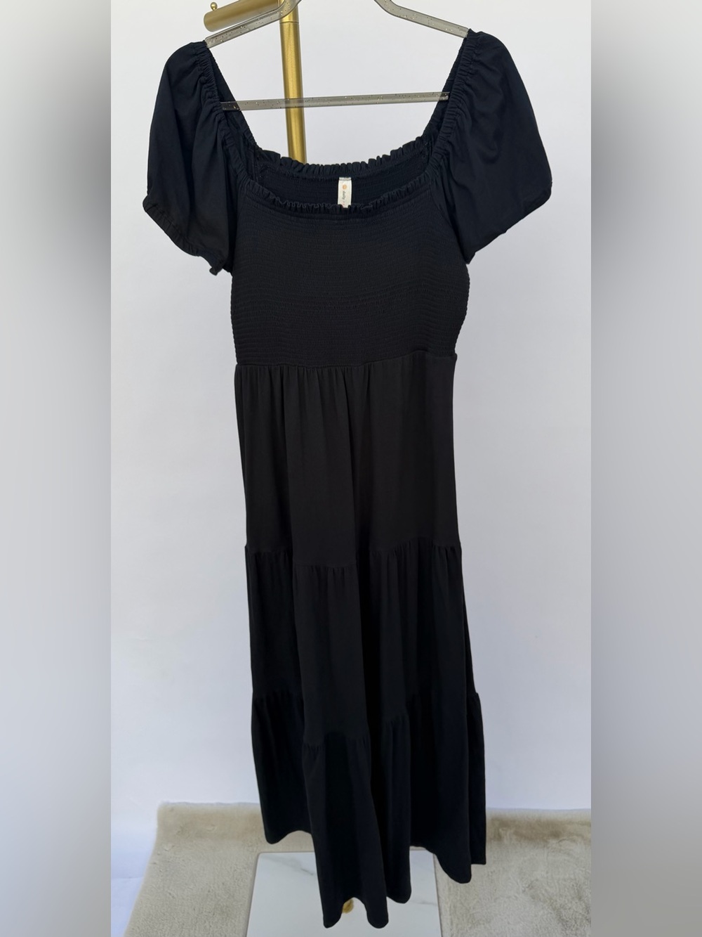 Anthropologie Daily Practice Black Tiered Maxi Dress Size M 100% cotton